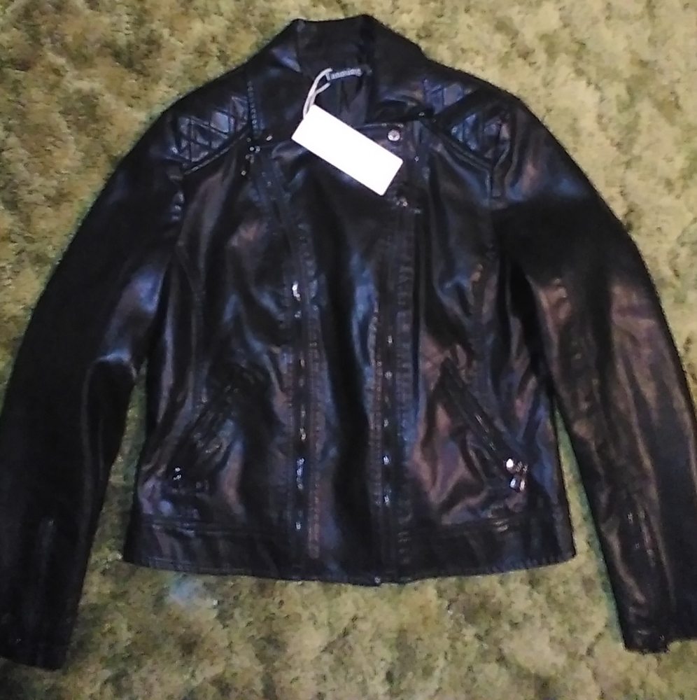 Black faux leather biker jacket